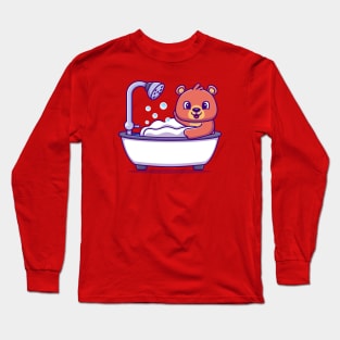 Cute Bear Bathing Shower In Bathtub Long Sleeve T-Shirt